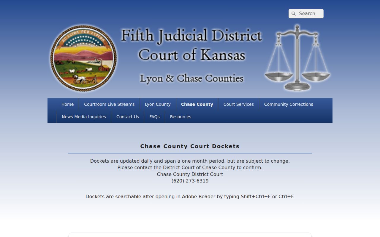 Official Fifth District Chase County dockets page