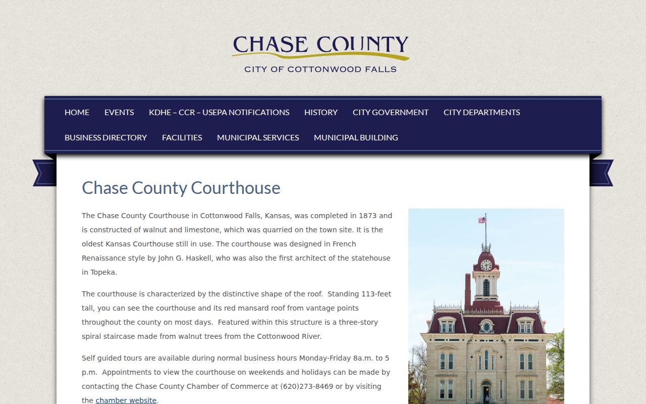 Chase County court docket courthouse history page