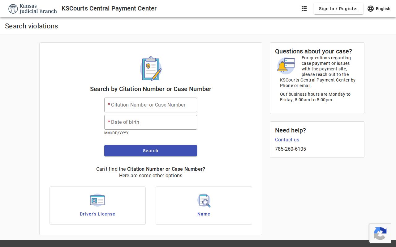 Chase County traffic ticket payment search fields